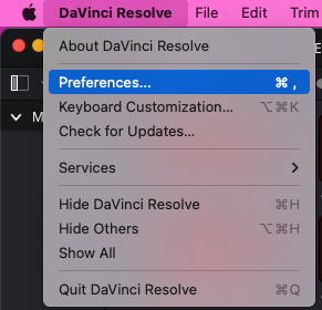 Preferencesを選択「Davinci Resolve日本語化の設定方法」